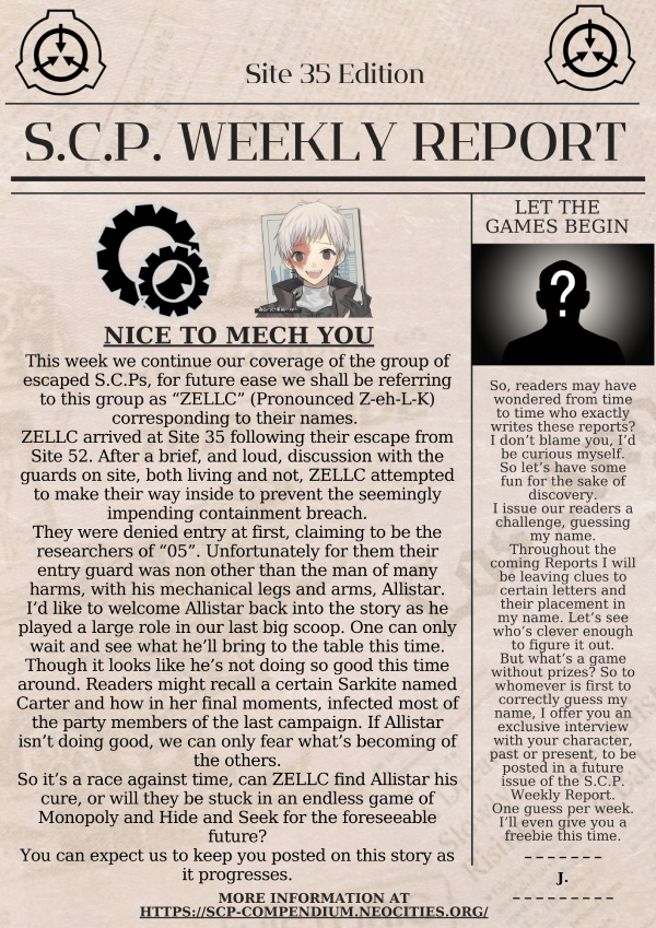 SCP Foundation weekly report